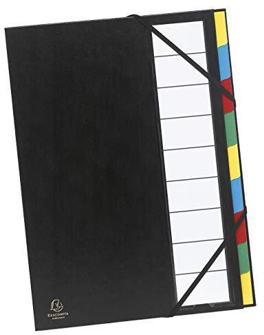 Exacompta 55330E Premium Ordnungsmappe Harmonika Ordonator. Mit festem Einband für DIN A4 9 Fächer und 2 Gummizüge mit Indexfenster und dehnbarem Rücken Register-Mappe 1 Stück Zufallsfarbe
