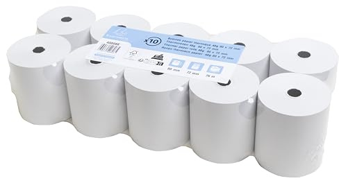 Exacompta - Ref 40808E - Förpackning med 10 rullar 1-lagers termopapper, bredd: 80mm, längd 76m, kärndiameter: 12mm 48g/m² Termopappersrulle för kassaregister