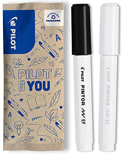 PILOT PINTOR Kreativmarker – 2 Stück in EF – Farben Schwarz/Weiß – Farbmarker-Stifte für DIY-Projekte, für fast alle Oberflächen, schnell trocknend und gut deckend
