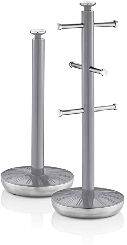 Swan SWKA1054GRN Retro Towel Pole and Mug Tree, Grey