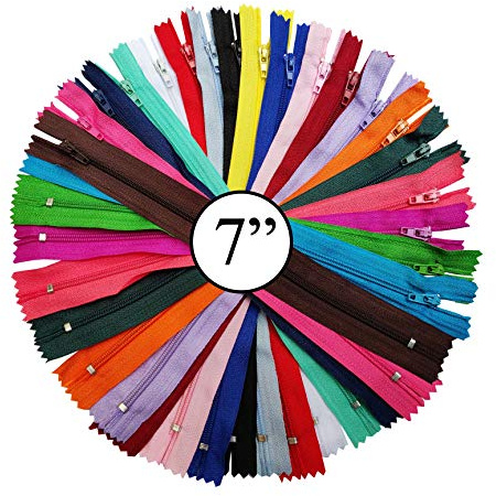 KGS Nylon Zipper for Sewing Crafts | Size: 7 Inch | 20 Assorted Colours | 40 Zippers/Pack | Multicolor Zippers for Sewing Supplies and Replacement in Bags, Pouches, Skirts, Dresses