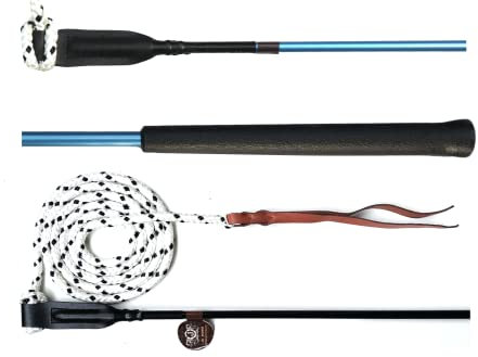 Pferd Kontaktstock mit Seil Training Bodenarbeit 100/120 cm, Bodenarbeitstick Reitstick Pferdestick Longiergerte Finesse-Stick Carrot Horsemanship Stick (100 cm, JA Basic-Griff metallic blau)