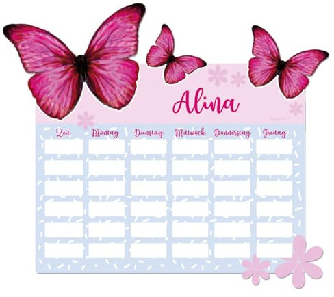 Striefchen® Magnetischer Stundenplan in Konturschnitt für Jungen und Mädchen, verschiedene Motive mit Wunschname Schmetterlinge