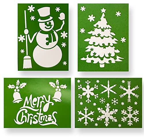 AKH® Julfönsterschablon | Förpackning med 4 | Varje storlek 28,5 x 21 cm | återanvändbara plastmallar | för hantverk konst ritning målning sprayning fönsterglas | snöschabloner mall för spray snö