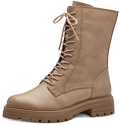 MARCO TOZZI Damen Schnürstiefel ohne Absatz aus Kunstleder Flach, Grau (Taupe), 38