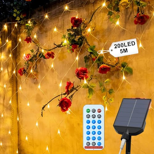 UISEBRT Red de luces para exteriores, 3 x 2 m, 250 LED, luz solar de Navidad, luces LED de color blanco cálido, con 8 modos y temporizador, resistente al agua, IP44, para exteriores, Halloween,