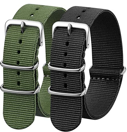 Verbstel Nylon Watchband Replacement Quick Release Heavy Buckle Watchstraps for Men Women (18MM, Green/Black)