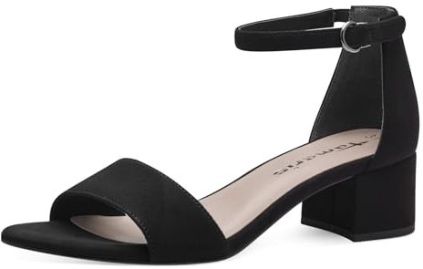 Tamaris Damen Sandalen mit Absatz Textil Vegan Blockabsatz Sommer; BLACK/schwarz; 37