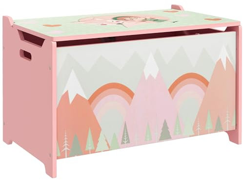 ZONEKIZ Cajas de Almacenamiento Cajas de Juguetes para Niños de 3 a 8 Años con 2 Asas y Estampado de Zorro Carga 20 kg para Libros Ropas en Dormitorio Salón Comedor 60x37x39 cm Rosa