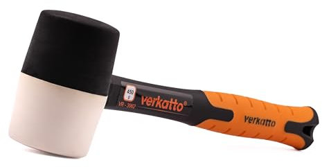 MIVOS Marteau en caoutchouc 450 g (16 oz) – Ø 55 mm – Blanc Noir – Marteau avec poignée antidérapante en fibre de verre – Marteau de montage à double tête – Marteau de pavage avec têtes de frappe