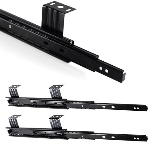 Keyboard Drawer Slides Under Table Shelf Runners, 3-Section Full Extension Ball Bearing Slides, 1 Pair Steel Telescopic Guides 40kg Load, Cabinet Rails with Install Screws