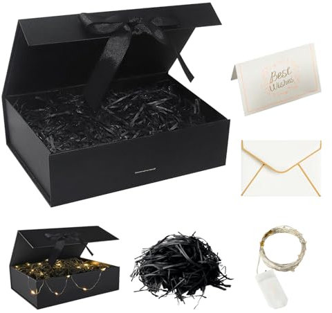 Svitzoot Magnetische Geschenkschachtel 23 x 17 x 7 CM Faltbare Geschenkboxen Rechteckige Geschenkverpackung Geburtstag mit Grußkarten Magnetbox für Hochzeit Weihnachten Valentinstag (Schwarz)