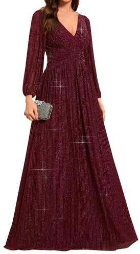 Ever-Pretty Robe Demoiselle d'honneur Femme A Line Brillants Robe Femme Chic et Elegant Bordeaux 46