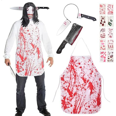 QIURUYUE Halloween Schlächter Kostüm, Metzger Kostüm Herren & Damen, Halloween Horror Doktor Kostüme, Blutige Schürze Halloween