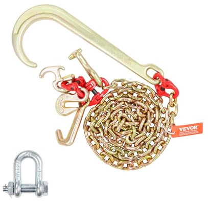 VEVOR Chaîne de Remorquage à Crochet J Tige Longue, Capacité de Charge 2448 kg,​ Chaine de Remorque G80 avec Crochet RTJ, 8 mm x 180 cm, pour Récupération, Dépannage, Transport, Dépanneuse, Camion