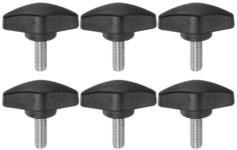 sourcing map 6pcs Tee Wing Knobs M6 x 16mm Metric Male Threaded Stud T Head Plastic Knob Handles Thumb Screws Hand Clamping Tightening Knob Grip Thumbscrew, Black
