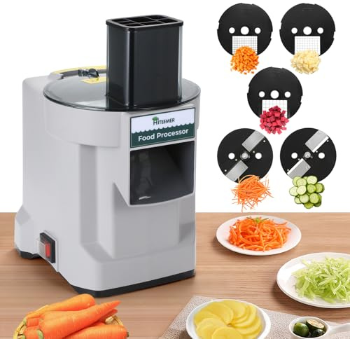 Hiteemer 5 in 1 Electric Vegetable Chopper, Commercial Vegetable Dicer Food Processor Veggie Food Cutter Stainless Steel Automatic Shredded for Onion Potato Cabbage Fruit Slicer