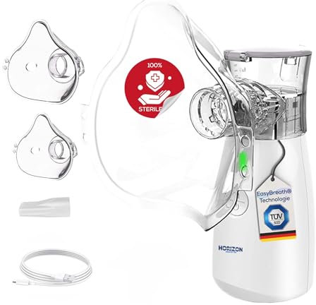 Horizon Health Easy Breath® Pro – TÜV-geprüfter, flüsterleiser Inhalator - Kinder & Erwachsene – tragbarer Nebulizer - Smart Fill® Behälter, 2 Modi, USB-C Aufladung & autom. Reinigung