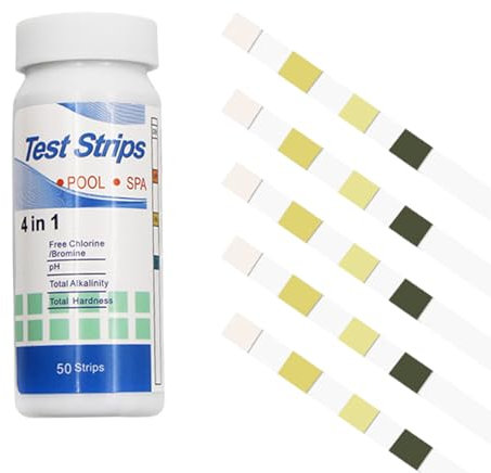 50 Stück PH Teststreifen,4-in-1 Pooltester Chlor und PH Wert Messgerät,Pool Tester Messen Wasserhärte,Streifen Wassertester Aquarium,Messstreifen Poolwasser für Spa,Cyanursäure Pool Messen,Wassertest