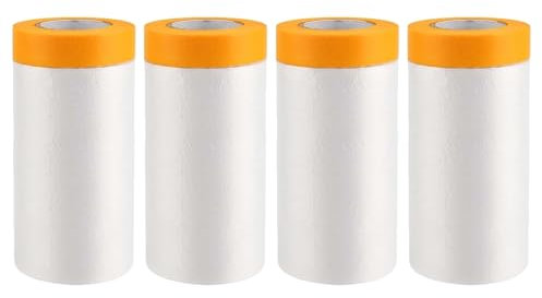 Sinzau Rollo de lámina antipolvo para muebles: 4 rollos de superficie de cubierta de 2,4 m x 20 m, película de enmascaramiento para pintura en aerosol para renovar la casa, para suelo, pared, armarios
