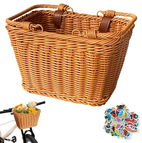 Adorable Kids Bike Basket – Square Wicker Girls Bike Basket with Adjustable Leather Straps for Bicycles & Scooters (Brown)