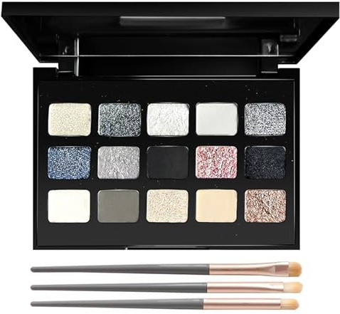 Goth Lidschatten Schwarz, 15 Farben Smokey Eyeshadow Palette, Wasserfest & Langlebig Gothic Make Up Palette mit Pinsel, Matt Shimmer Lidschattenpalette Glatt Textur, Hochpigmentiert Liedschatenpalete