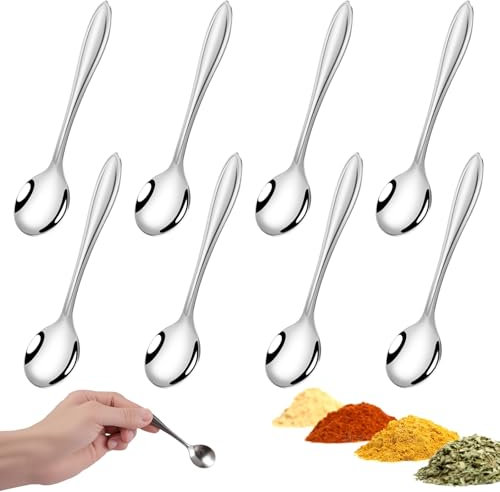 Zorvixal 8 Pièces Petites Cuillères en Acier Inoxydable, 9x2cm, Mini Cuillères à Dessert, Café, Condiments, pour Épices, Sel, Sucre