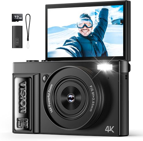 Digitalkamera 4K 64MP Kamera Fotokamera: Digital Kamera für Vlog - Vintage Fotokamera Kinder - Digital Camera - Geschenke für Teenager Junge Mädchen 10-18 Jahre - 180° Klapp-Bildschirm
