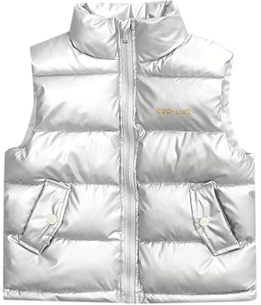 Generisch Skijacke Jugendliche Mädchen, Winter, warm, leicht, Weste für Kleinkinder, Oberbekleidung, Stehkragen, süße ärmellose Jacke Kinder Fell Jungen (Silver, 5-6 Years)