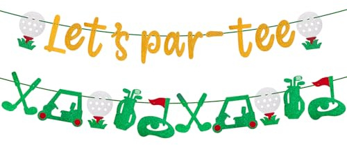 Förtrådd Let's Par-Tee Banner, Golf Tema Party Decorations Glitter Födelsedagsbanner Ingen-DIY Hängande Dekoration för Golf Älskare Pensionärsfest Fotobakgrund (Grönt & Guld)