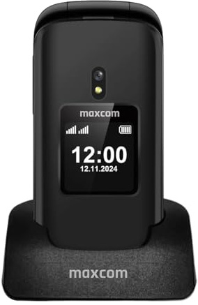 Maxcom Teléfono móvil con tapa 4G MM834L con pantalla dual, botón SOS, linterna, radio FM y altavoz manos libres, incluye base de carga de escritorio