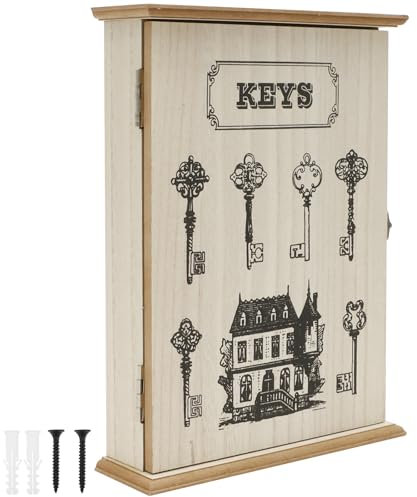 KEGAJEGA Cassetta portachiavi in legno, 22 x 6,5 x 30 cm, vintage, con 6 ganci per chiavi, in legno, per soggiorno, camera da letto, corridoio, ufficio