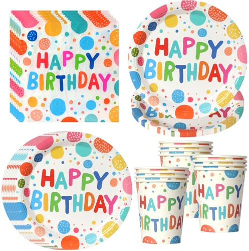 PYAILI Lot de 52 pièces pour fêtes Assiettes en papier à pois, gobelets et serviettes, pour 16 invités