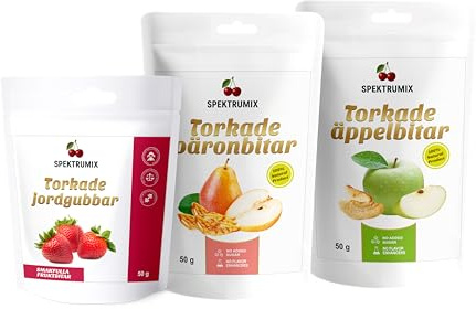 SPEKTRUMIX Nordisk Fruktmix 3-pack – Torkade Äppelbitar, Päron & Jordgubbar | Naturligt Fruktsnack | Utan tillsatt socker