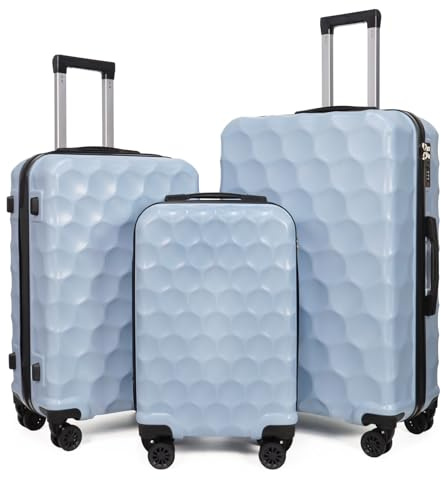 Aklsvion Lot de 3 Valises 20/24/28 Pouces - Coque Rigide, Serrure Intégrée, Roues 360° Multidirectionnelles, Valise à roulettes pour Voyage (Bleu)