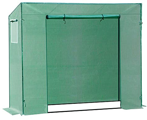 Outsunny Tomato Greenhouse Walk-in Garden Greenhouse with Pent Roof, Roll-up Door, Mesh Window for Plants Flowers Herbs Grow, 200 x 76 x 168 cm, Green