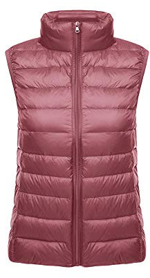 Packable dunväst för kvinnor, väst, pufferrock, ultralätt dragkedja, pufferjacka, pufferjacka, M-4XL, Rosa, 3XL