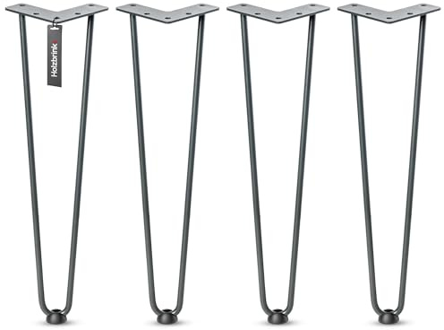 HOLZBRINK Gambe in metallo modello hairpin antracite 43 cm (4 pezzi) HLT-12A | Gambe per panca, tavolino e mobili fai da te | Design vintage, stile industriale, resistenza elevata