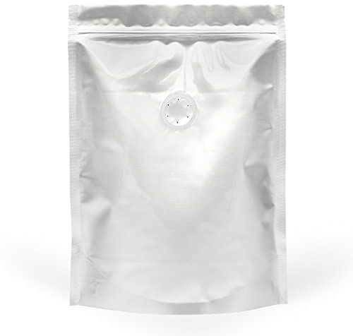 Aluminium Coffee Stand Up Pouch Bag with Degassing Valve | 50 Bags | 180x260x40mm Holds 400g Coffee Beans | One-Way Valve | Resealable Zip Lock | Aluminium (Windowless)