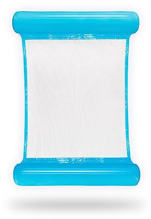 FUN FAN LINE | Colchoneta Hinchable 4 en 1 para Piscina | 110x80 cm, Azul | PVC Resistente, Plegable, Malla cómoda, Soporte Cabeza | Flotador versátil para Piscina