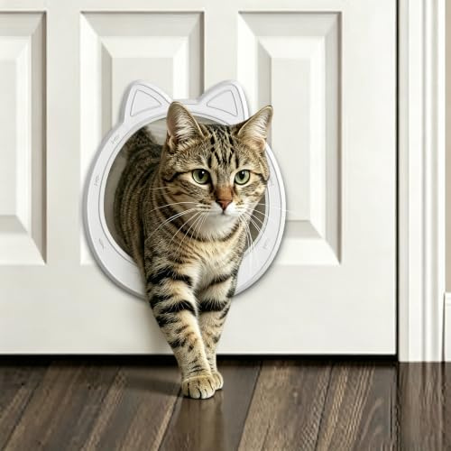 CAREMYWORLD Cat Door Interior Door - Snow White Clean Invisible, Large No-Flap Pet Door for Cats Up to 22 LBS, Easy DIY Setup, No Training