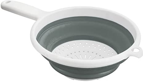 Collapsible Round Household Sieve With Handle Pop Up Grey Compact Easy Storage