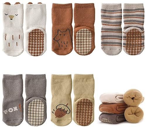 Chaussettes Antidérapantes Bébé Enfant, Hiver Chaud Thermiques Garçon Filles Chaussettes Chaussons, Mignon Animaux Coton Automne Printemps Socquettes Nouveau-nées Cadeau 0-12 Mois 1-5 Année