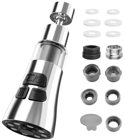 Golgner 360° Drehbarer Wasserhahn Aufsatz Küche, 3 Modi Wasserhahn Luftsprudler, Verlängerung, Brausekopf Küchenarmatur, mit 316 Filterelement + Adapter, für Küche/Bad Hahn