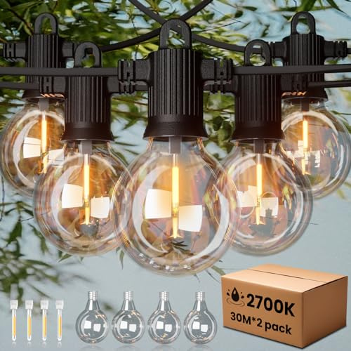 ZOTOYI Festoon Lights Outdoor 60M, IP65 Waterproof Outdoor Garden String Lights Mains Powered with 80+4 Shatterproof LED Bulbs, Garden Globe String Light Extendable for Patio Balcony Cafe, 2700K