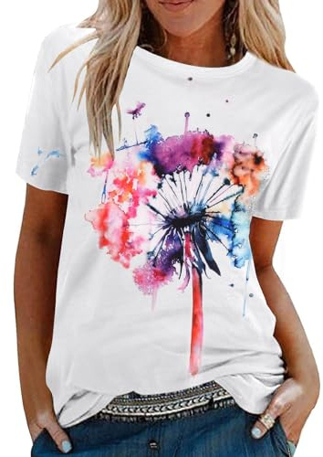 Tuopuda T-shirt damer, sommartoppar, rund hals, kortärmad tryck, blus, baströja, bekväm bomull, tunika, t-shirt, toppar, smal skjorta för vår, sommar, höst