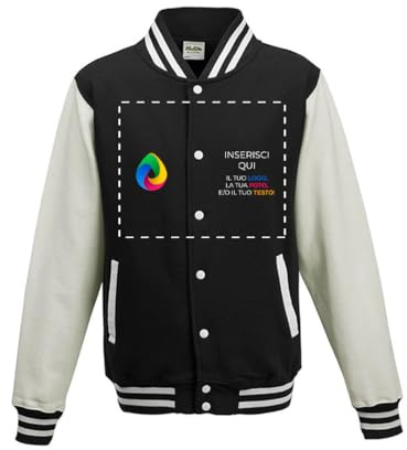 Teetaly - Giacca Da Baseball Personalizzata Fronte/Retro Con Logo, Foto Testo, Varsity Jacket Unisex, Giacca Stile College Old School Unisex (Nero-Bianco, S)
