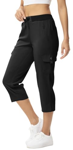 donhobo Womens Cargo Hiking Walking Trousers,Capri Cropped Shorts Trouser Women,Ladies Lightweight Summer 3/4 Length Pants Elasticated Waist Short Quick Dry with 4 Pockets
