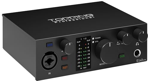 TOPPING E1X2 OTG USB Audio Interface | XLR Mic Preamp, 48V Phantom Power, 24bit/192kHz, 8 DAW/6 Loopback Channels, PC & Mobile Recording, Dual Livestream, Zero-Latency Mixer, High-Res Playback(Black)