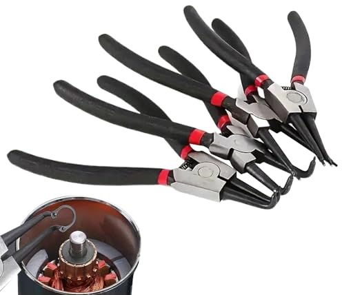 Kit de alicates para anillos de seguridad | Alicates de fijación internos | Alicates multifunción doblados de mandíbula doblada, pinzas rectas resistentes para quitar anillos de fijación